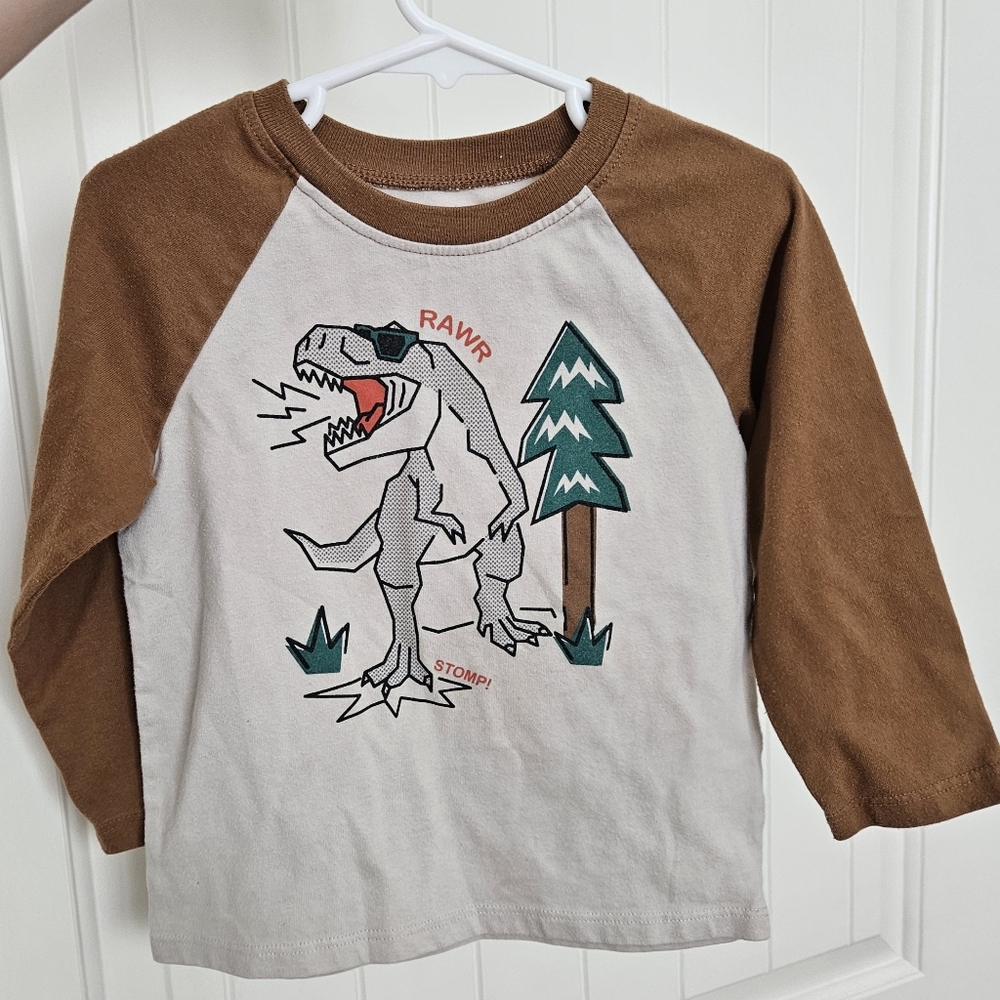 Garanimals Brown & Cream Dinosaur Raglan Long-Sleeve Baseball Tee